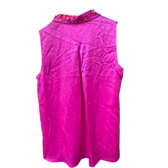 Elie Tahari Pink Passion Silk Blouse with Floral Collar | Size: S - Picture 8 of 16